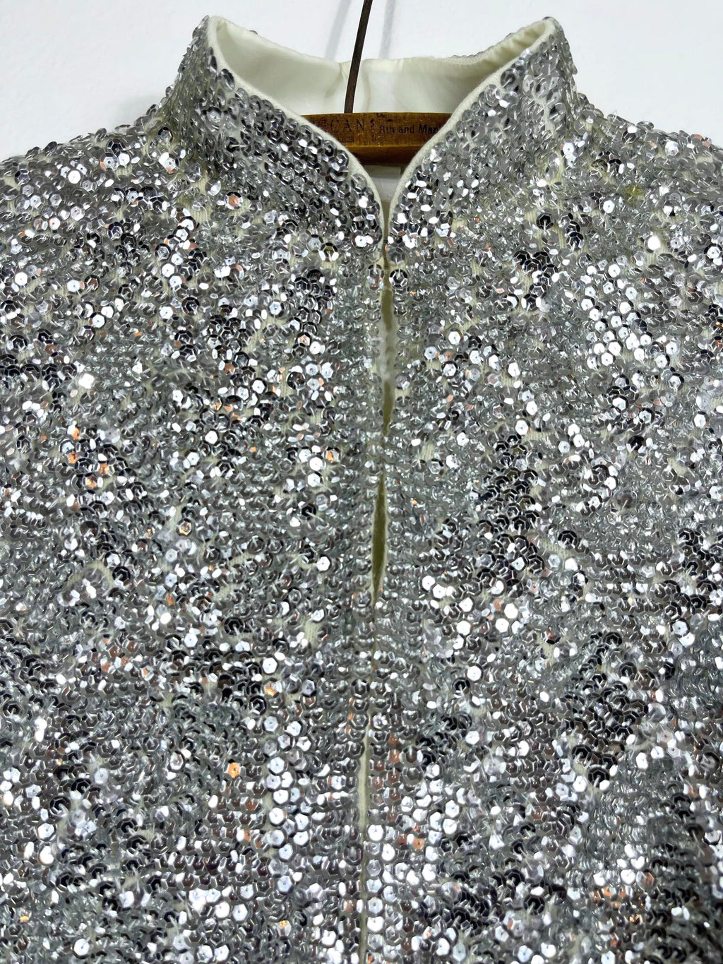 Vtg Silver Sequins Bomber Jacket