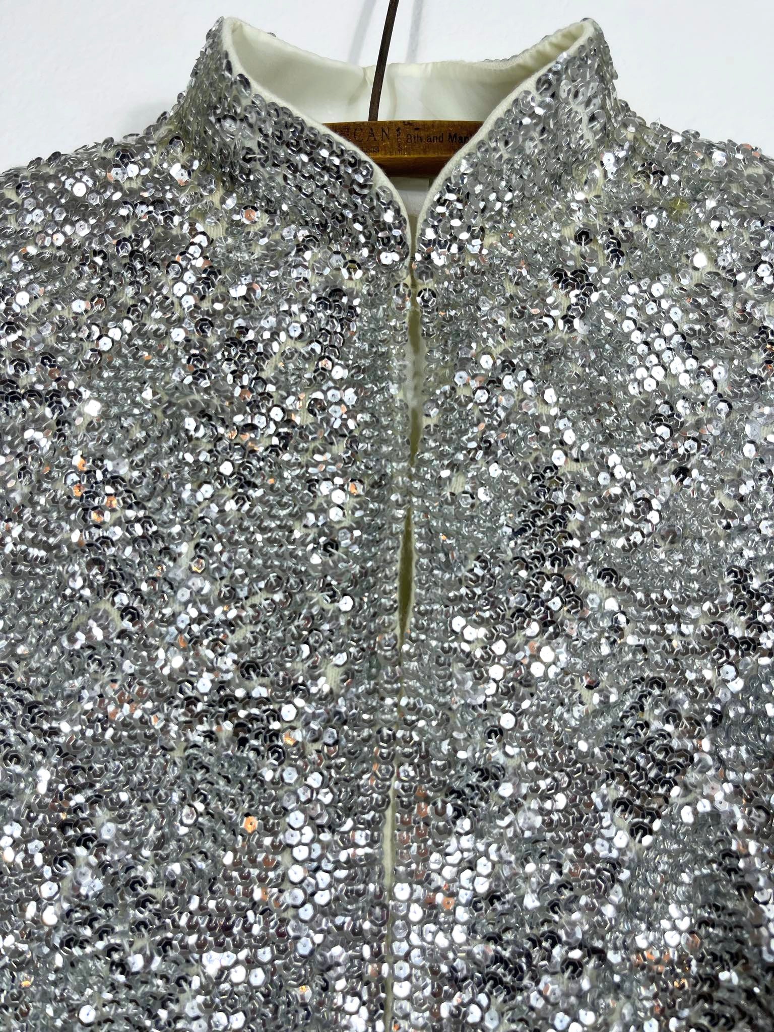 Vtg Silver Sequins Bomber Jacket
