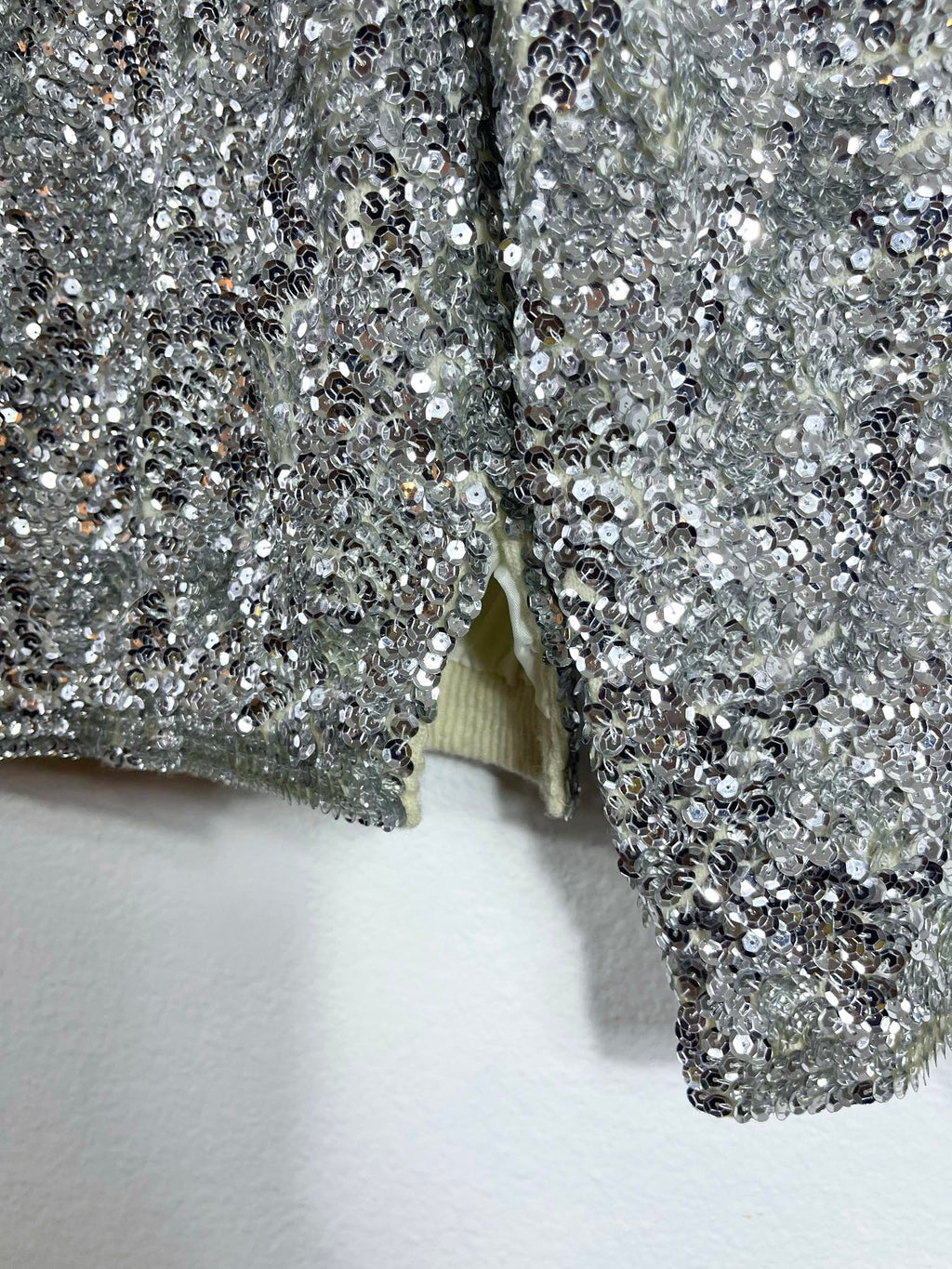 Vtg Silver Sequins Bomber Jacket