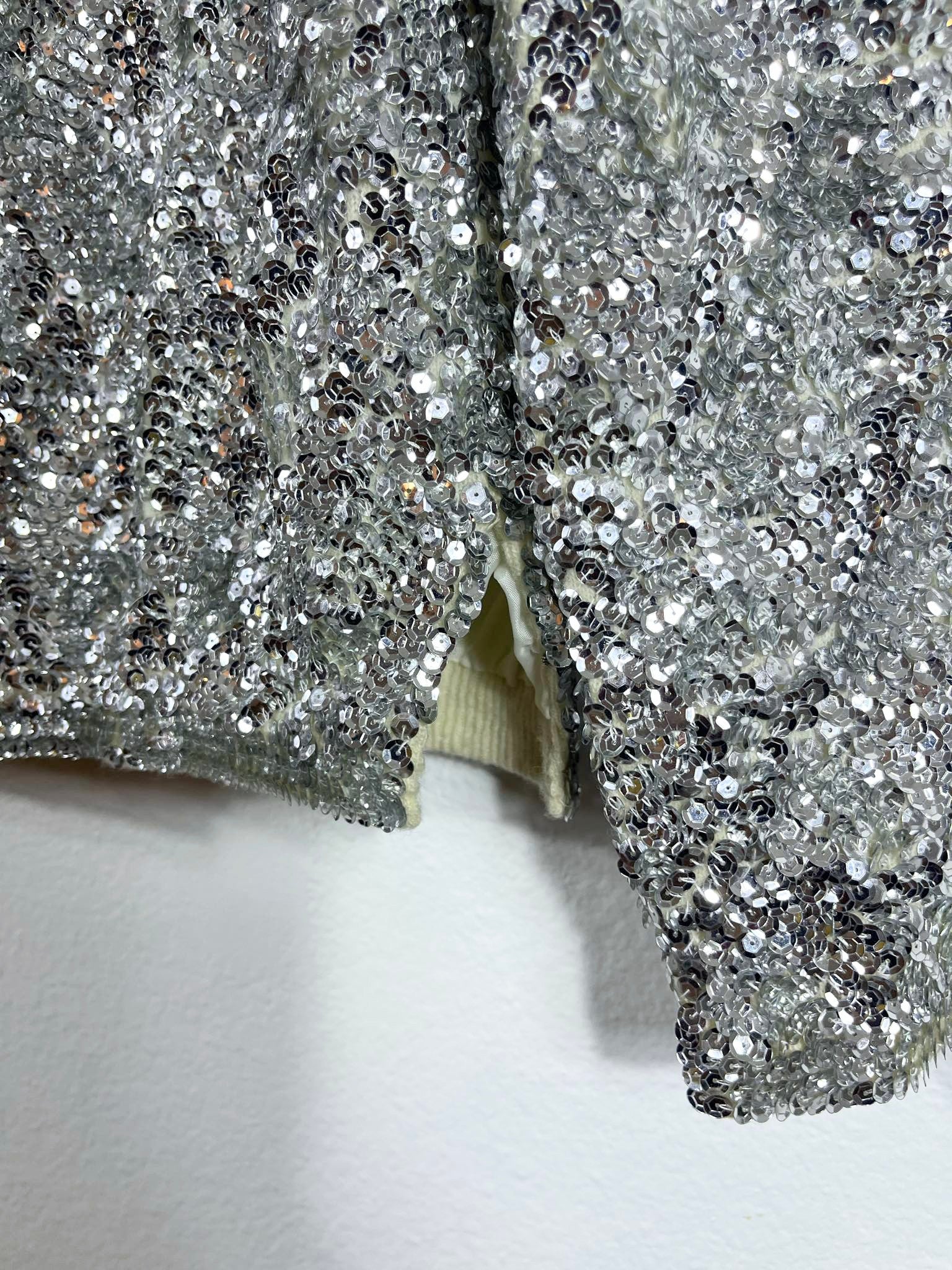 Vtg Silver Sequins Bomber Jacket