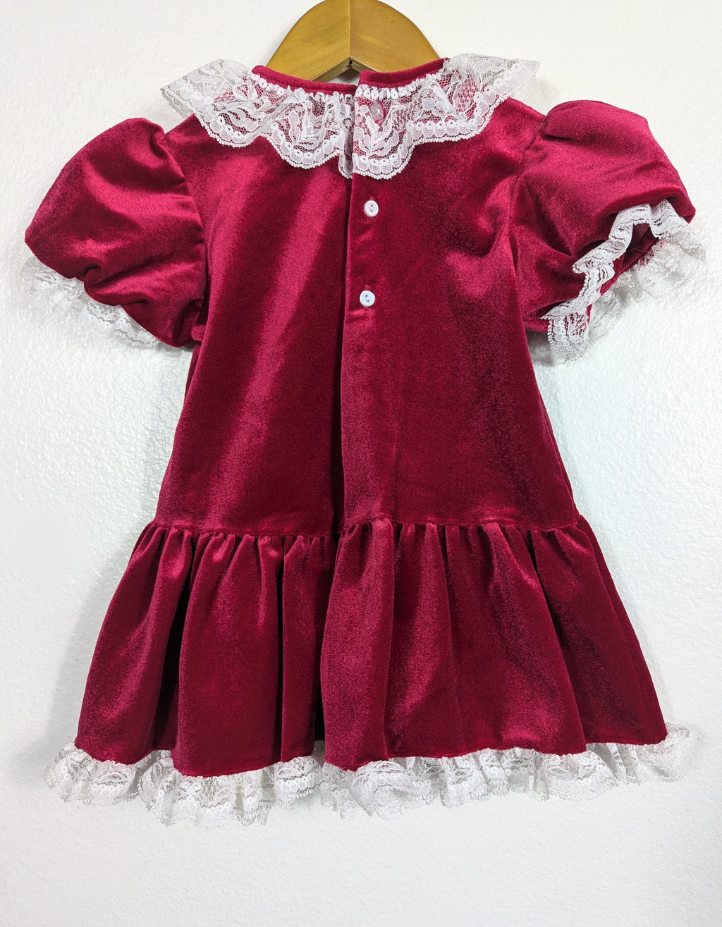 Vtg Red Velvet Frilly White Lace Holiday Dress size 2/3