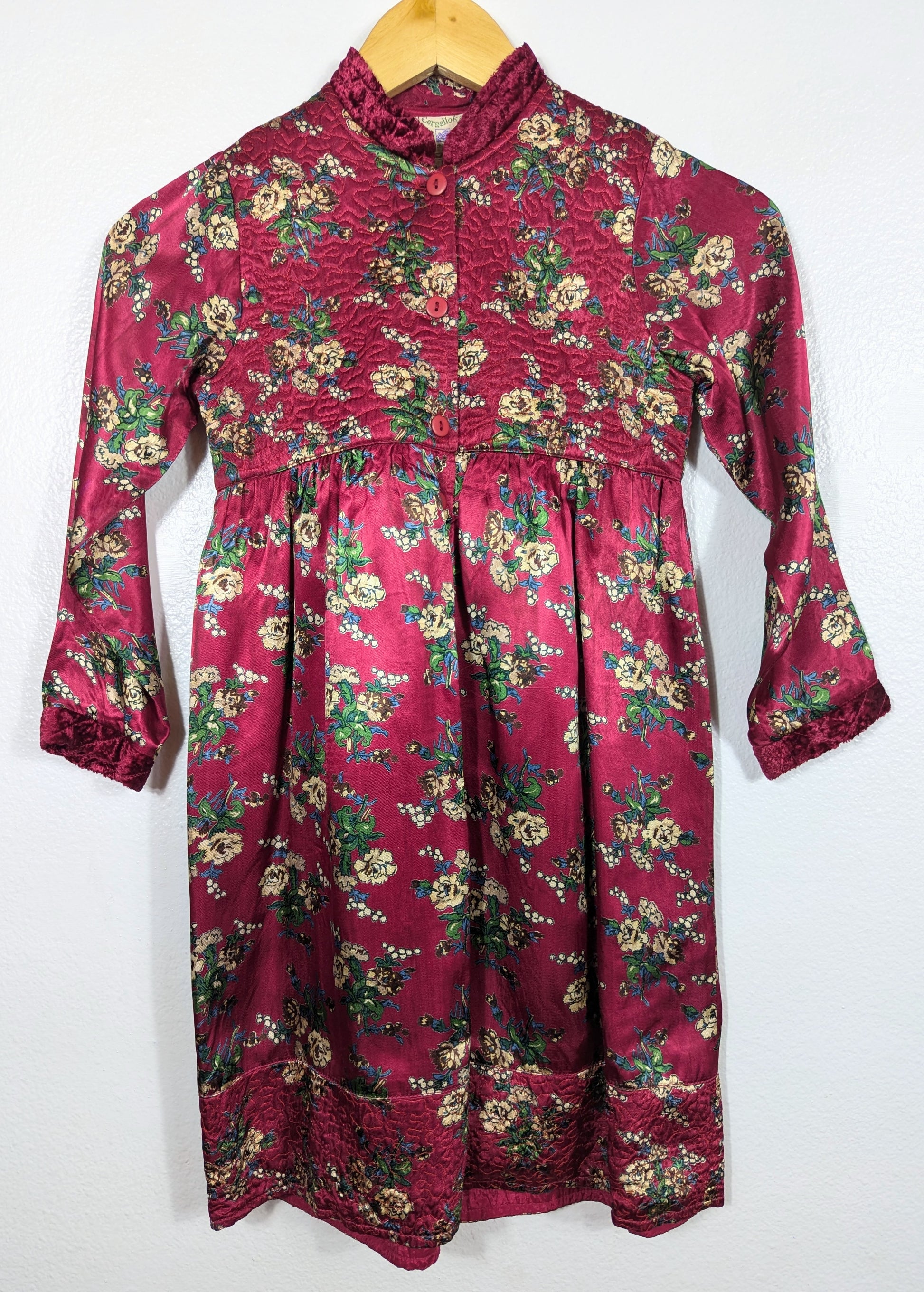 Vtg Beautiful Christmas Floral Silk Dress size 6