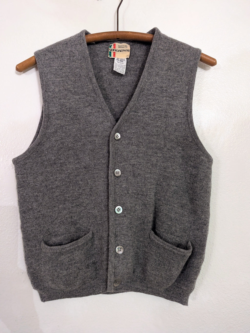 Vtg Broadway Wool Grey Vest
