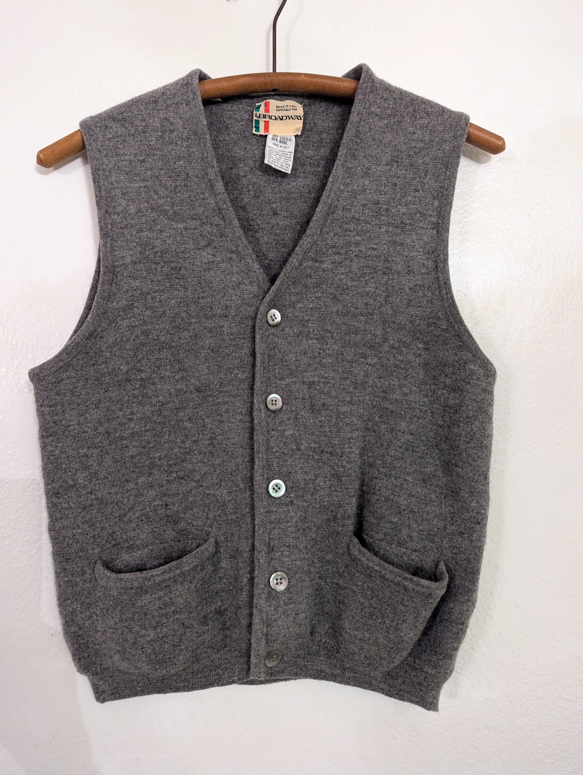 Vtg Broadway Wool Grey Vest