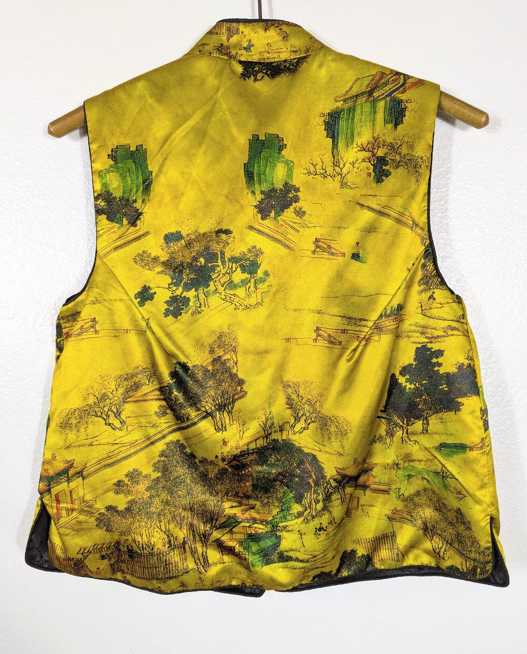 Vtg Silk Reversible Portrait Print Blouse