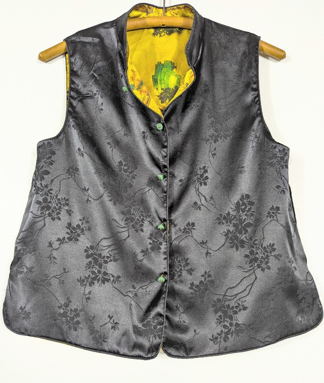 Vtg Silk Reversible Portrait Print Blouse